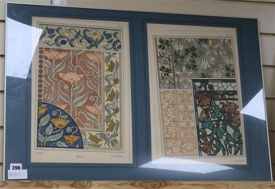 Two Victorian chromolithographic designs by Marc Mangin and Anna Martin, 42 x 28cm, framed as one